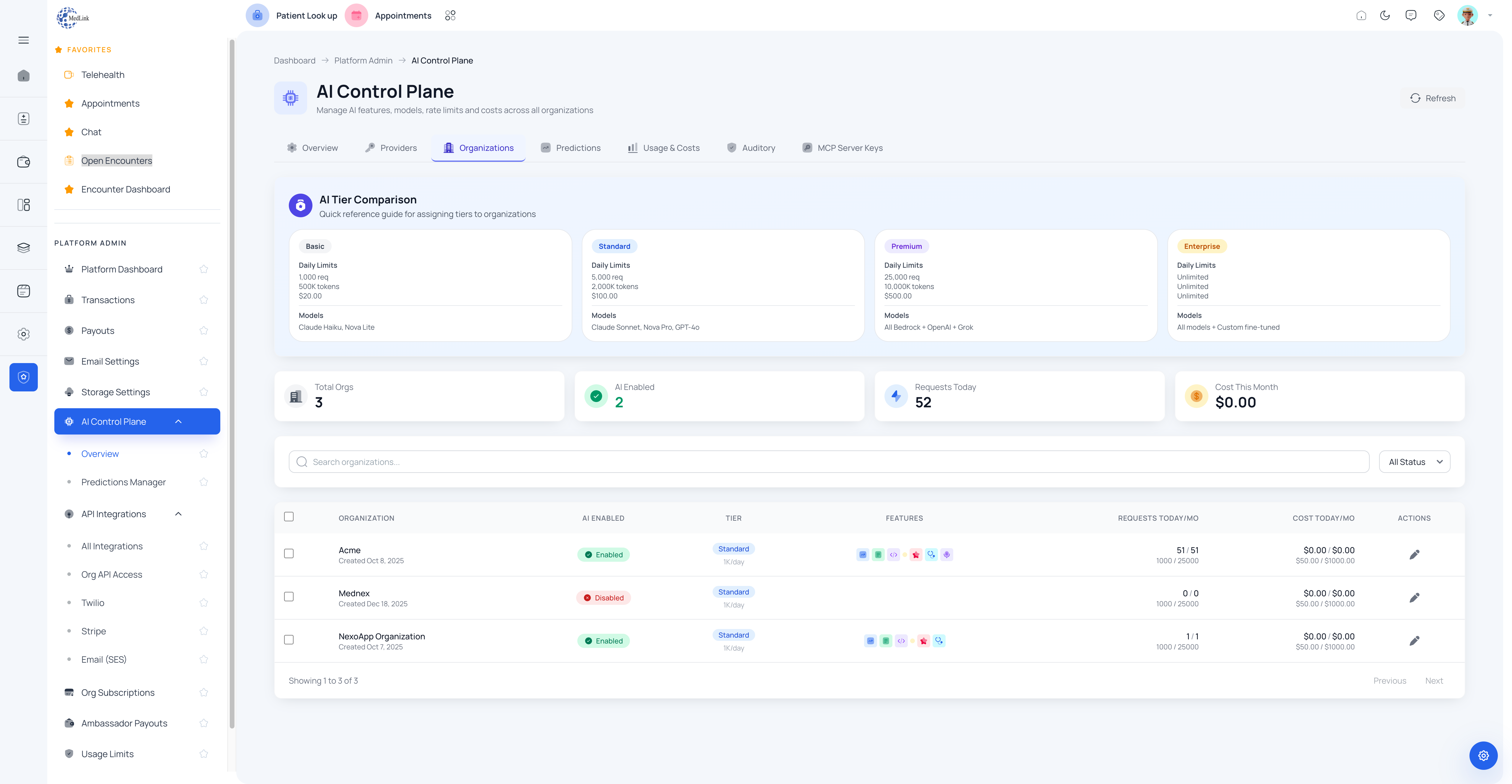 MedNex platform theme and settings