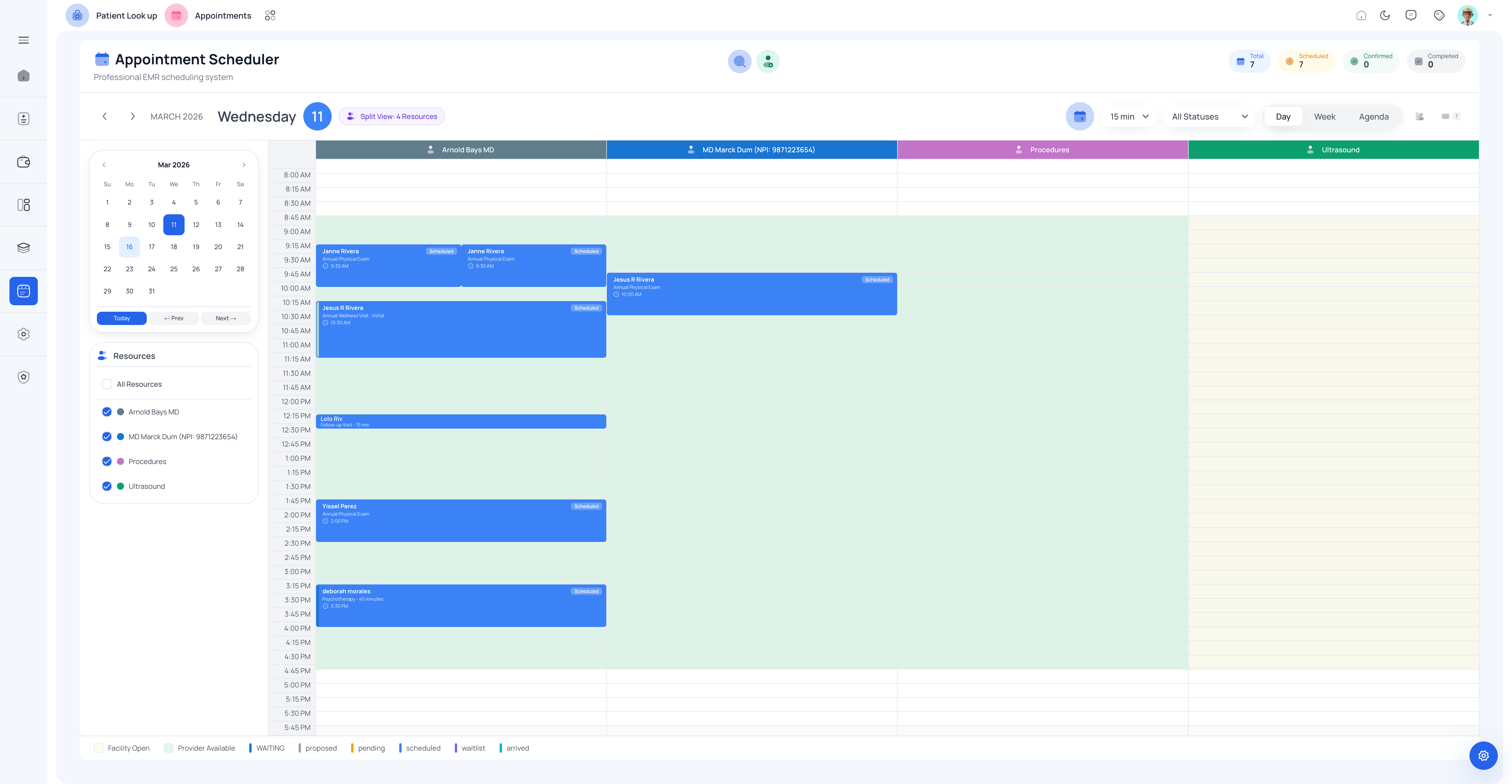 MedNex scheduling dashboard